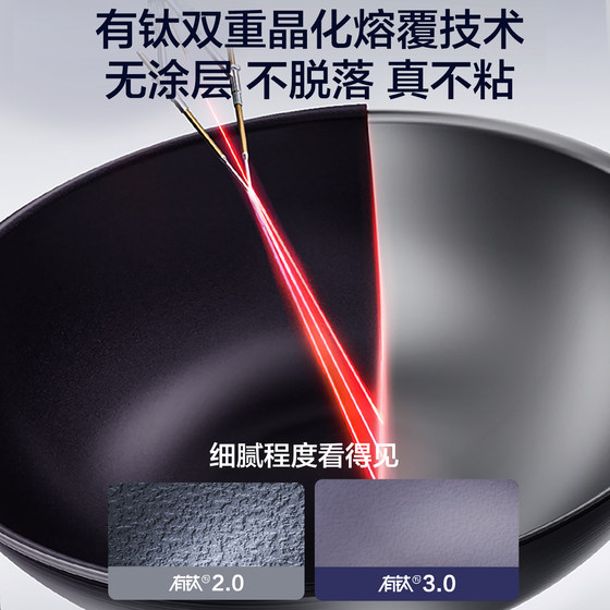 Supor titanium uncoated third-generation non-stick pan household wok 0-coated wok induction cooker gas universal