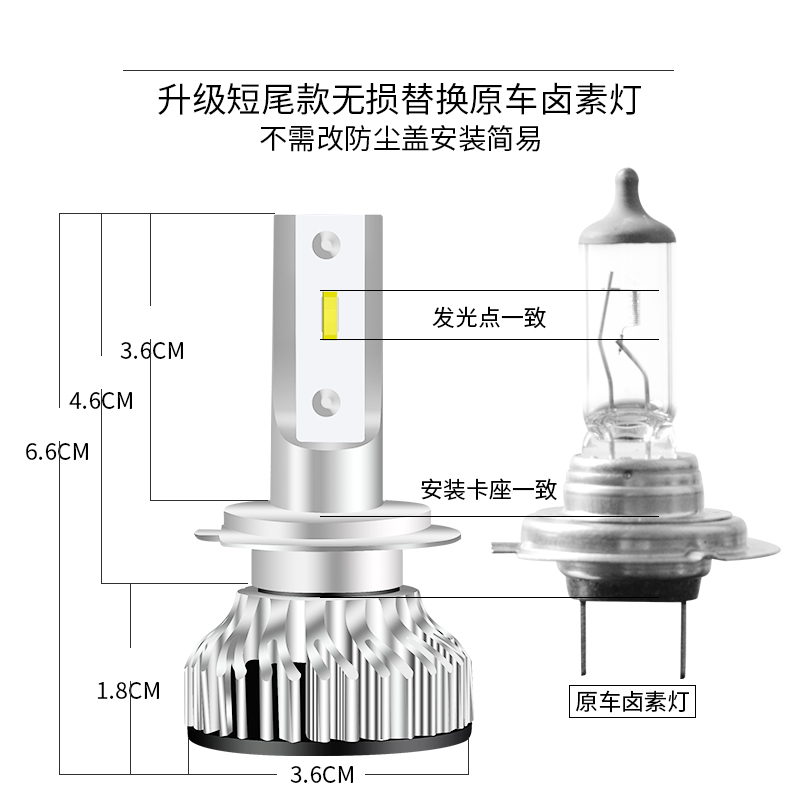 汽车led大灯改装车灯超亮前照灯H7H1H11HB3聚光近远光H49012灯泡 - 图0