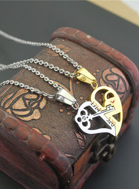 时尚个性风心形拼图钛钢吊坠项链