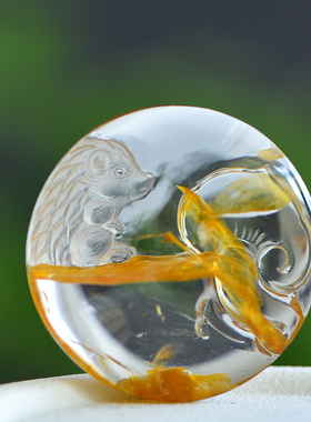 鲍氏水晶刺猬黄礁花黄水晶吊坠