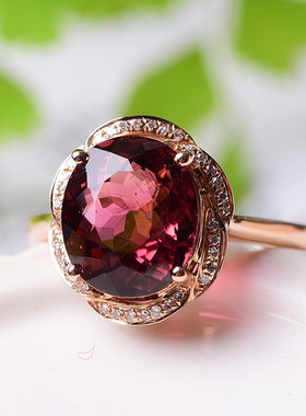 红碧玺18k金镶嵌定做珠宝戒指