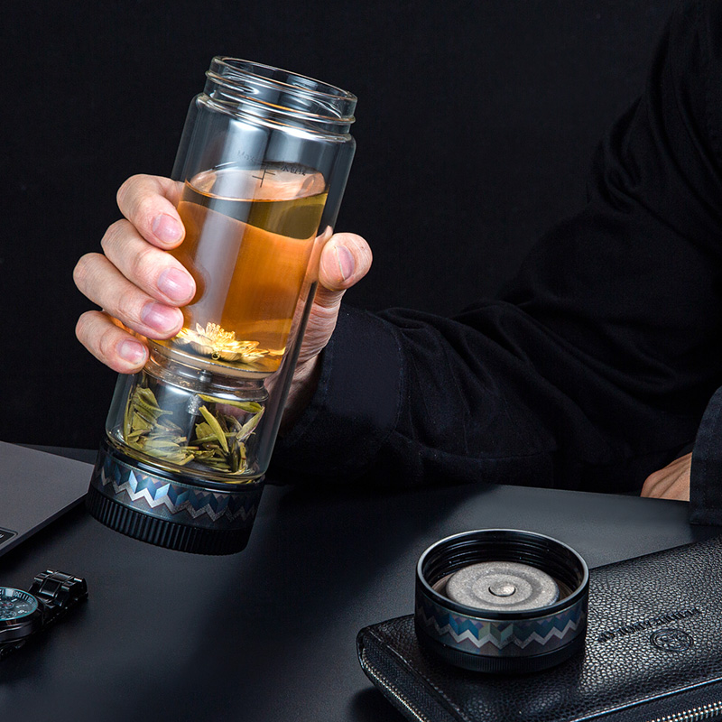 茶之恋钛杯茶水分离泡茶杯双层玻璃杯创意过滤银杯女男茶水杯礼品