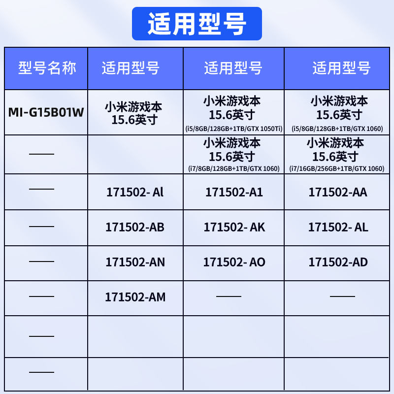 诺希适用于MI小米游戏本15.6英寸适用于i5/i7/G15B01W/171502-AA/AI/A1/AB/AK/AL/AN/AO/AD/AM-图3