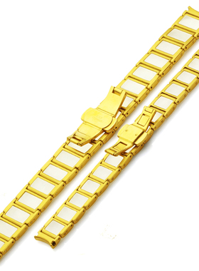 手表带不锈钢镀金色天然和田玉