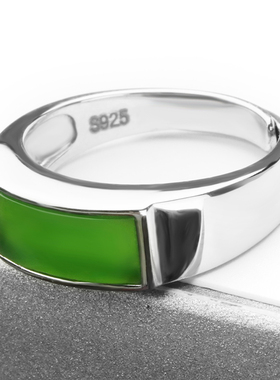 925银镶嵌活口天然桥面玉戒指