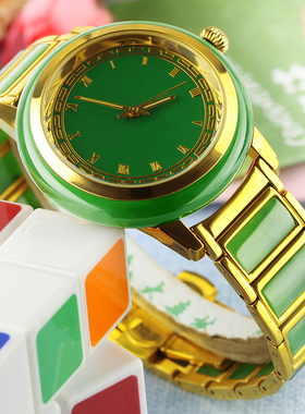 念玉新疆和田玉手表金色镶钻石英