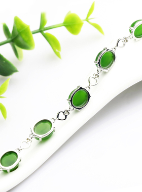 镶嵌碧玉女款爱心纯银可调节手链