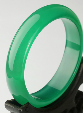 冰种祖母绿宽边带证书玉髓手镯