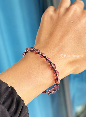 一安手作原创设计手工串珠手链 尖晶手链 粉色编绳手链