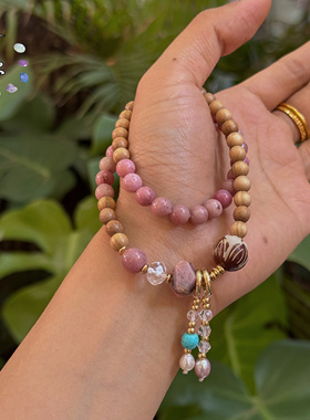 原创手作 蔷薇石奶香木叠戴手串 个性小众设计师款按手围定制