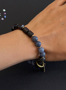 一安手作 原创手作复古手串 个性小众蓝色手串 黑檀木百搭手串
