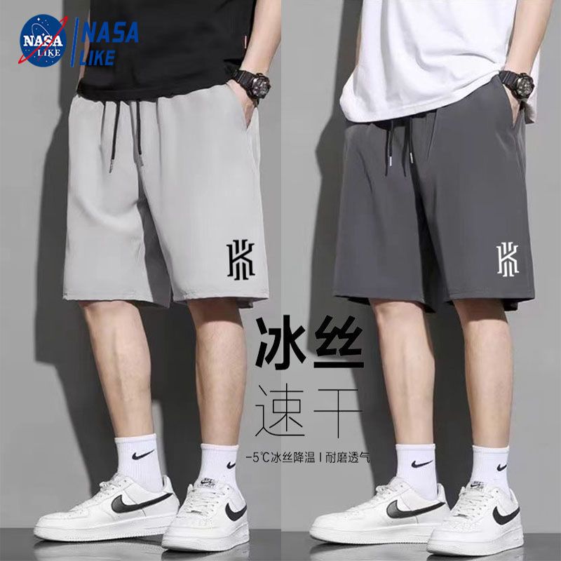 NASA夏季篮球运动短裤男宽松百搭薄款冰丝速干裤子男士潮牌五分裤 - 图1