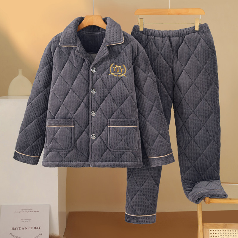 超大码睡衣加肥加大宽松秋冬男士三层夹棉保暖睡衣冬季家居服套装,淘宝优惠券,粉丝福利购,淘宝优惠卷