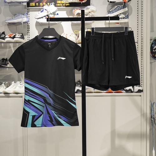 李宁羽毛球服比赛套装2025新款女子速干透气训练短袖短裤AATV013 - 图0