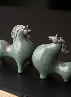 晨翔新中式哥窑小唐马摆件陶瓷