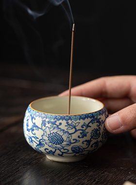 晨翔青花立式线香底座香炉家用