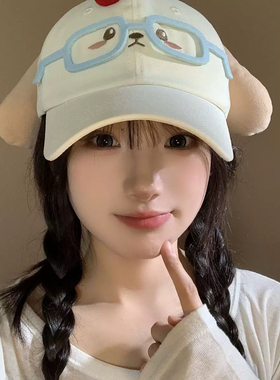 蓝色眼镜樱桃小狗棒球帽女2025新款ins潮可爱卡通刺绣腮红鸭舌帽