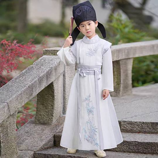 男童汉服春秋唐装唐朝李白服装圆领袍儿童古装书生国学古诗演出服
