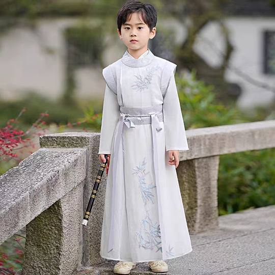 男童汉服春秋唐装唐朝李白服装圆领袍儿童古装书生国学古诗演出服