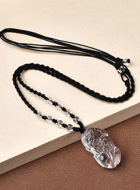 天然白水晶貔貅吊坠 财运貔貅挂件皮丘情侣饰品本命年礼物