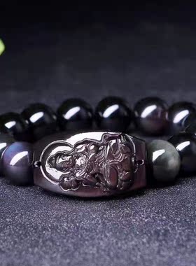 彩虹眼黑曜石男女款守护神手链