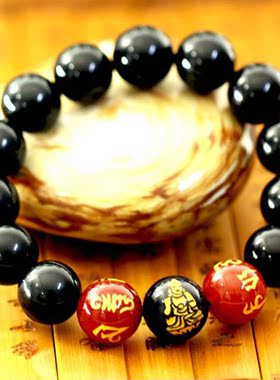 天然黑曜石阿弥陀佛生肖属狗手串