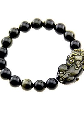 天然貔貅黑曜石单圈手串