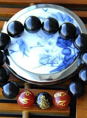 天然黑曜石属兔本命佛守护神手串