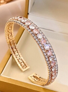 达令 银粉色钻开口手镯 轻奢精致不掉色镯子 女款手饰 手环 手串