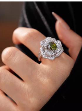 达令 bling超闪花朵椭圆开口戒指 高级感食指戒 女士精致百搭手饰