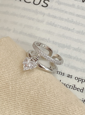 达令 双层锆石珍珠戒指 开口可调节食指戒 轻奢高级感指环 尾戒