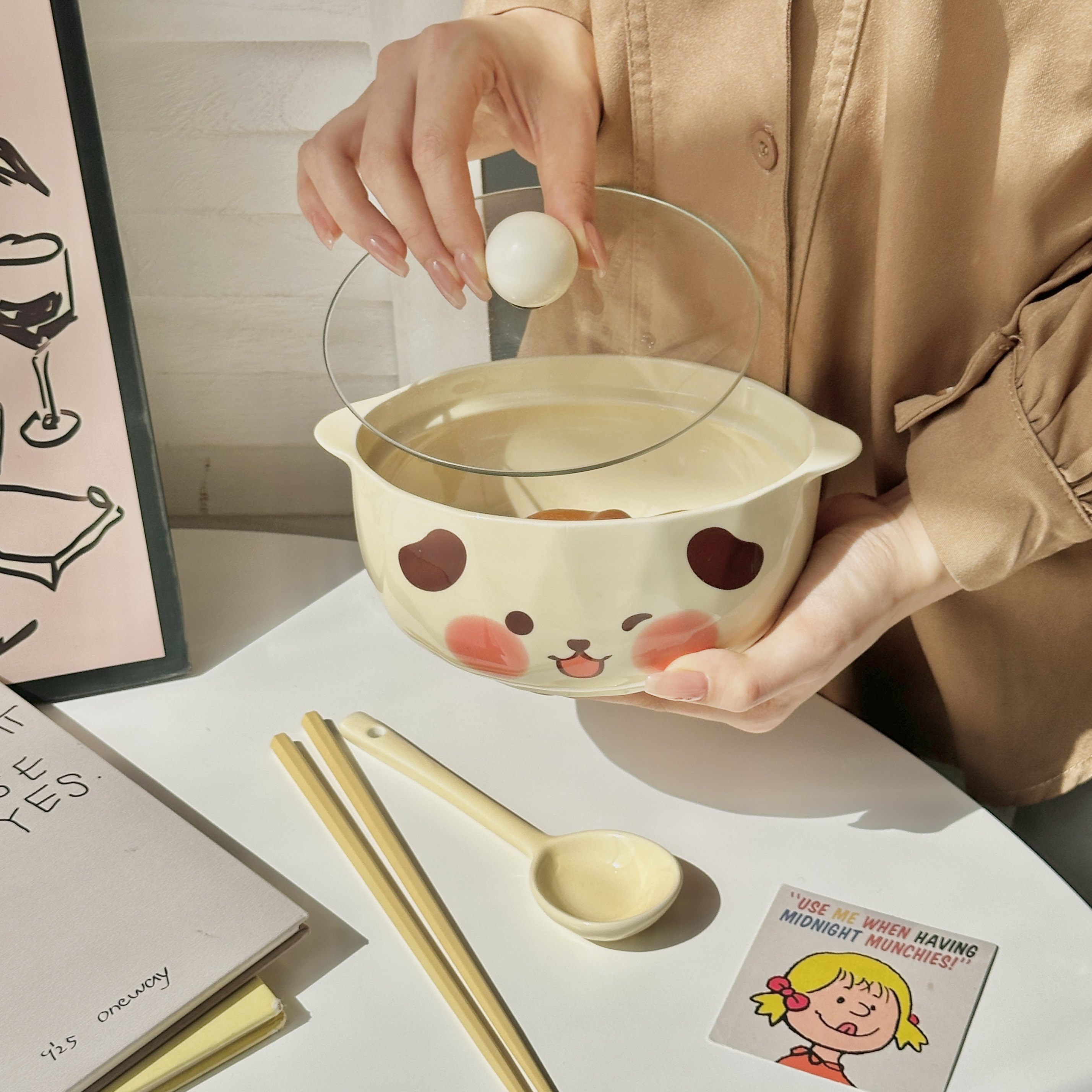 可爱粉猪猪泡面碗带盖陶瓷釉下彩可微波炉学生宿舍方便面碗大容量,淘宝优惠券,粉丝福利购,淘宝优惠卷