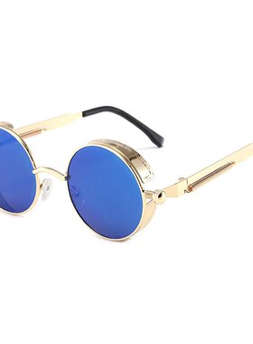 经典欧美复古圆框太阳镜蒸汽朋克金属弹簧太子镜反光炫彩墨镜