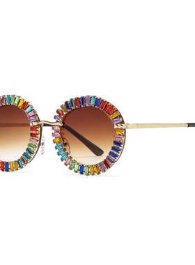 新款欧美墨镜女镶钻无框切边个性潮流防紫外线太阳镜高级感