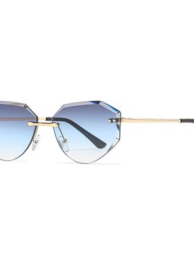 新款个性小框菱形框无框切边高级感轻奢风女太阳镜遮阳墨镜