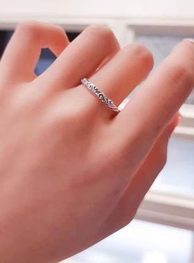 高级感开口戒树藤纹爱心情侣对戒贵族魅力925纯银戒指女时尚简约