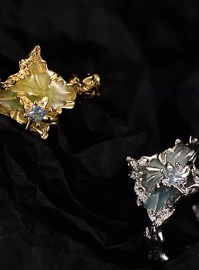 珐琅湖清冷感ins风小众设计师S925纯银戒指甜酷高级感时尚百搭