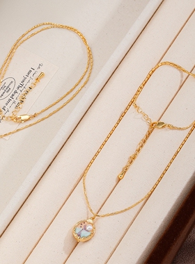 美人鱼铜镀金彩绘滴釉双面锁骨链