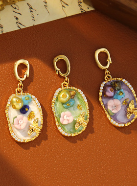 浪漫中古彩色油画吊坠手工diy配件项链配饰扣秋冬淡水珍珠款