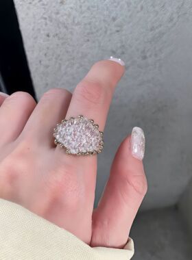 复古轻奢小众咖啡金叠戴戒指女