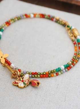 天然石蝴蝶串珠项链女百搭感