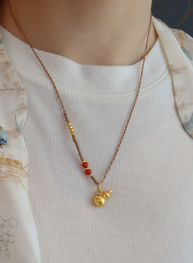 新中式沙金项链天然红玛瑙轻奢感锁骨链毛衣链小众时尚气质