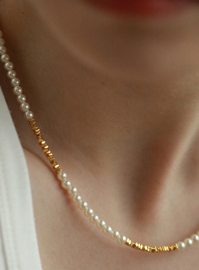 碎银子施家珍珠项链女百搭轻奢感锁骨链春夏新款颈链饰品