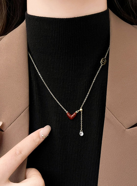 秋冬红色爱心单颗锆石毛衣链