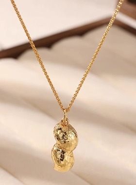 欧美时尚复古感花生双吊坠项链