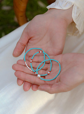 淡水珍珠绿松石手链女小众新中式国风手串气质网红小清新手饰