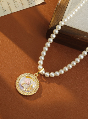 曼塔玫瑰新中式百搭油画项链超仙气质珐琅滴釉施家玻璃珠毛衣链