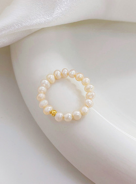 S925纯银珍珠戒指轻奢高级设计感简约风时尚百搭小众手饰代发