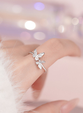 足银S999蝴蝶戒指森系新款仙气小清新百搭轻奢款手饰跨境代发