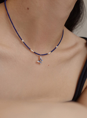 蝴蝶天然青金石珍珠项链不掉色配饰女秋冬高级感小众锁骨颈链饰品